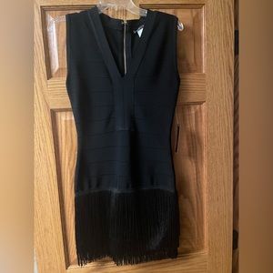 Venus Women’s Black Bandage Fringe Bodycon Short Dress, size:6, NWT